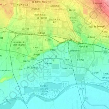 Topografische Karte 包头市稀土高新区, Höhe, Relief