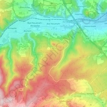 Topografische Karte Neuenahr, Höhe, Relief