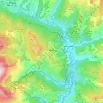 Topografische Karte Sauze, Höhe, Relief