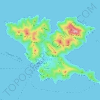 Topografische Karte Pserimos, Höhe, Relief