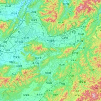 Topografische Karte 东阳市, Höhe, Relief