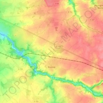 Topografische Karte Boussay, Höhe, Relief