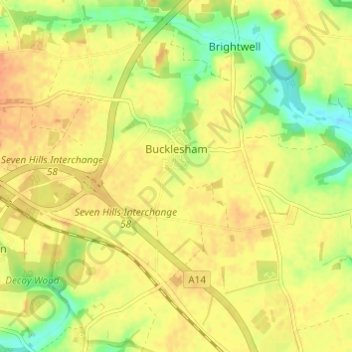 Topografische Karte Bucklesham, Höhe, Relief