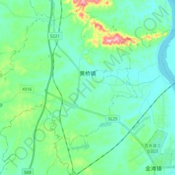 Topografische Karte 黄桥镇, Höhe, Relief