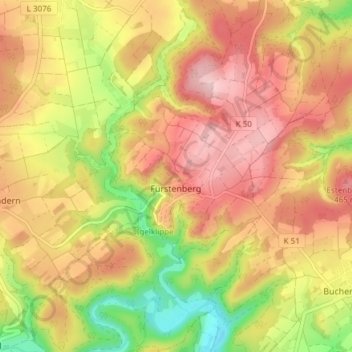 Topografische Karte Fürstenberg, Höhe, Relief