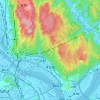 Topografische Karte 马尾镇, Höhe, Relief