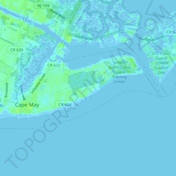 Topografische Karte Cape May, Höhe, Relief