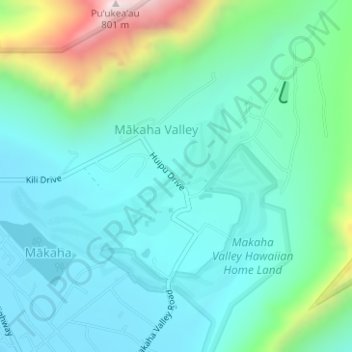 Topografische Karte Makaha Valley, Höhe, Relief