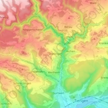 Topografische Karte Weilheim, Höhe, Relief