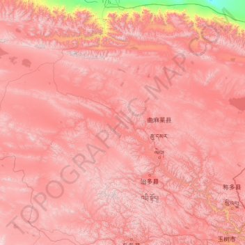 Topografische Karte 曲麻莱县, Höhe, Relief