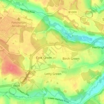 Topografische Karte Hertingfordbury, Höhe, Relief