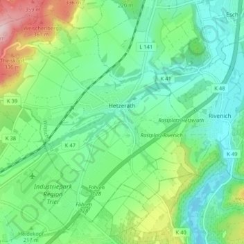 Topografische Karte Hetzerath, Höhe, Relief
