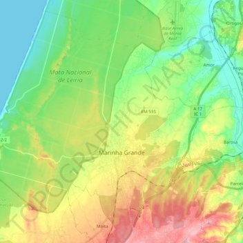 Topografische Karte Marinha Grande, Höhe, Relief