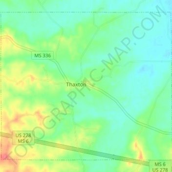 Topografische Karte Thaxton, Höhe, Relief