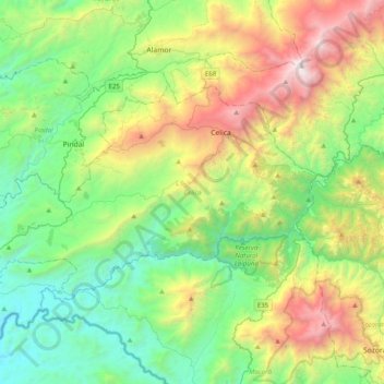 Topografische Karte Celica, Höhe, Relief