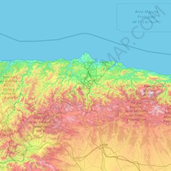 Topografische Karte Asturias, Höhe, Relief