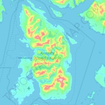 Topografische Karte Annette Island, Höhe, Relief