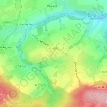 Topografische Karte La Bigne, Höhe, Relief