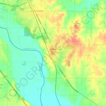 Topografische Karte Noble, Höhe, Relief