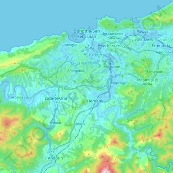 Topografische Karte San Sebastián, Höhe, Relief