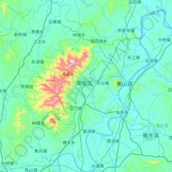 Topografische Karte 衡山县, Höhe, Relief