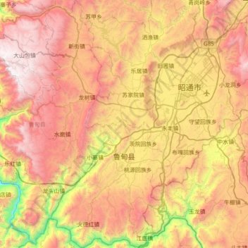 Topografische Karte 鲁甸县, Höhe, Relief