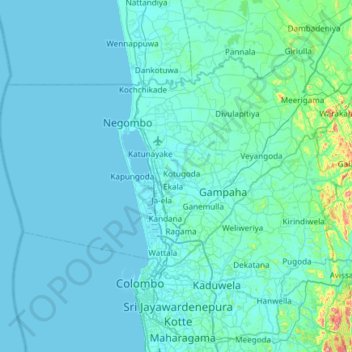 Topografische Karte Gampaha District, Höhe, Relief