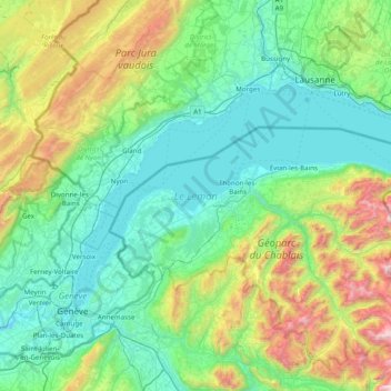 Topografische Karte Genfersee, Höhe, Relief
