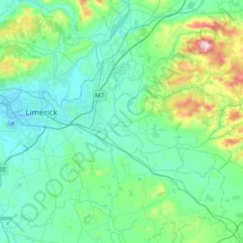 Topografische Karte Limerick City, Höhe, Relief