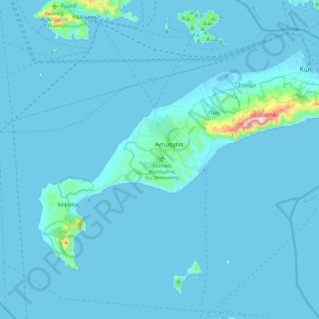 Topografische Karte Kos, Höhe, Relief