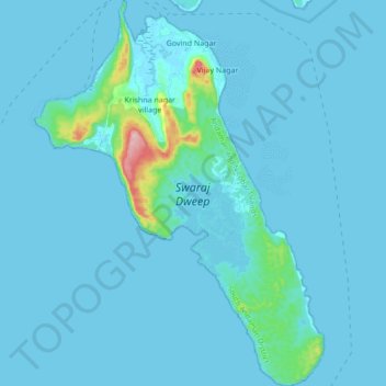 Topografische Karte Havelock Island, Höhe, Relief