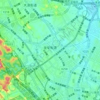 Topografische Karte 龙华街道, Höhe, Relief