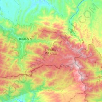 Topografische Karte 莽山国家森林公园, Höhe, Relief