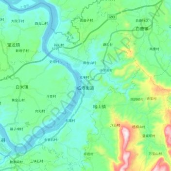 Topografische Karte 临港街道, Höhe, Relief