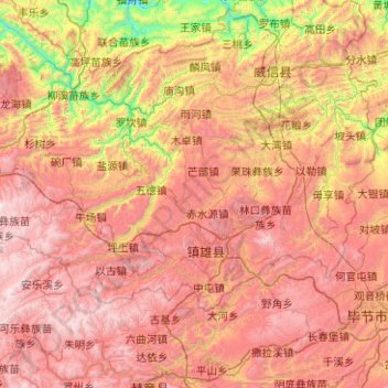 Topografische Karte 镇雄县, Höhe, Relief