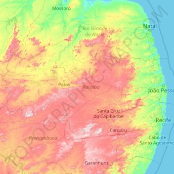 Topografische Karte Paraíba, Höhe, Relief