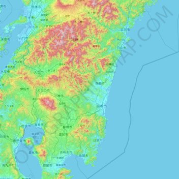 Topografische Karte Region Kyūshū, Höhe, Relief