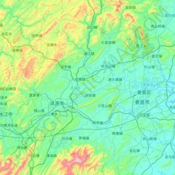 Topografische Karte 涟源市, Höhe, Relief