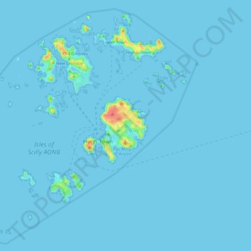 Topografische Karte Scilly-Inseln, Höhe, Relief