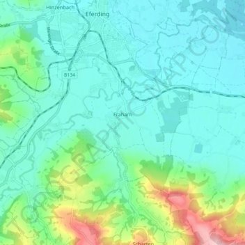 Topografische Karte Fraham, Höhe, Relief