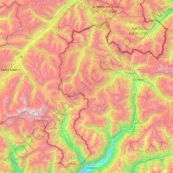 Topografische Karte Livigno-Alpen, Höhe, Relief