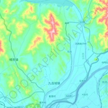 Topografische Karte 九连城镇, Höhe, Relief