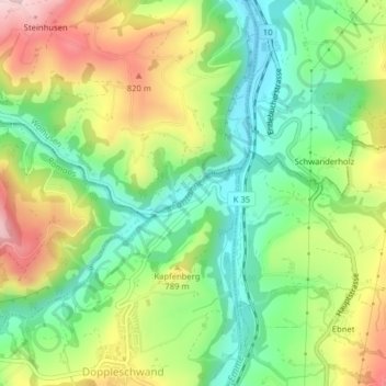 Topografische Karte Fontanne, Höhe, Relief