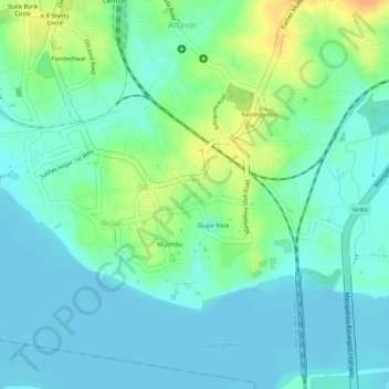 Topografische Karte Jeppu Park, Höhe, Relief