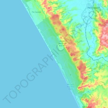 Topografische Karte Muriwai Beach, Höhe, Relief