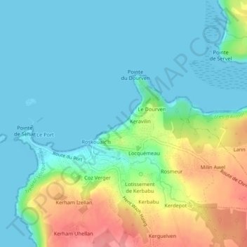 Topografische Karte Plage de Notigou, Höhe, Relief