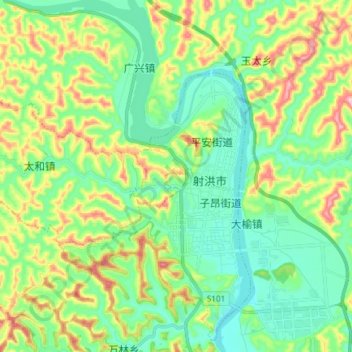 Topografische Karte 涪江, Höhe, Relief