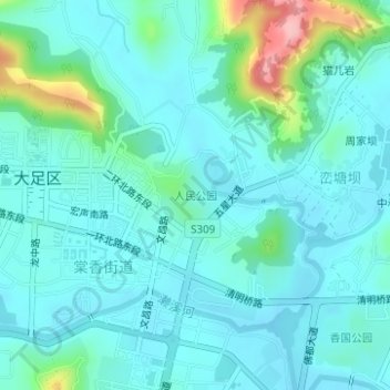 Topografische Karte 人民公园, Höhe, Relief