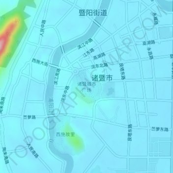 Topografische Karte 诸暨城市广场, Höhe, Relief