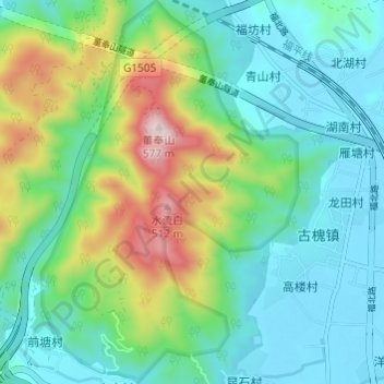 Topografische Karte 董奉山国家森林公园, Höhe, Relief